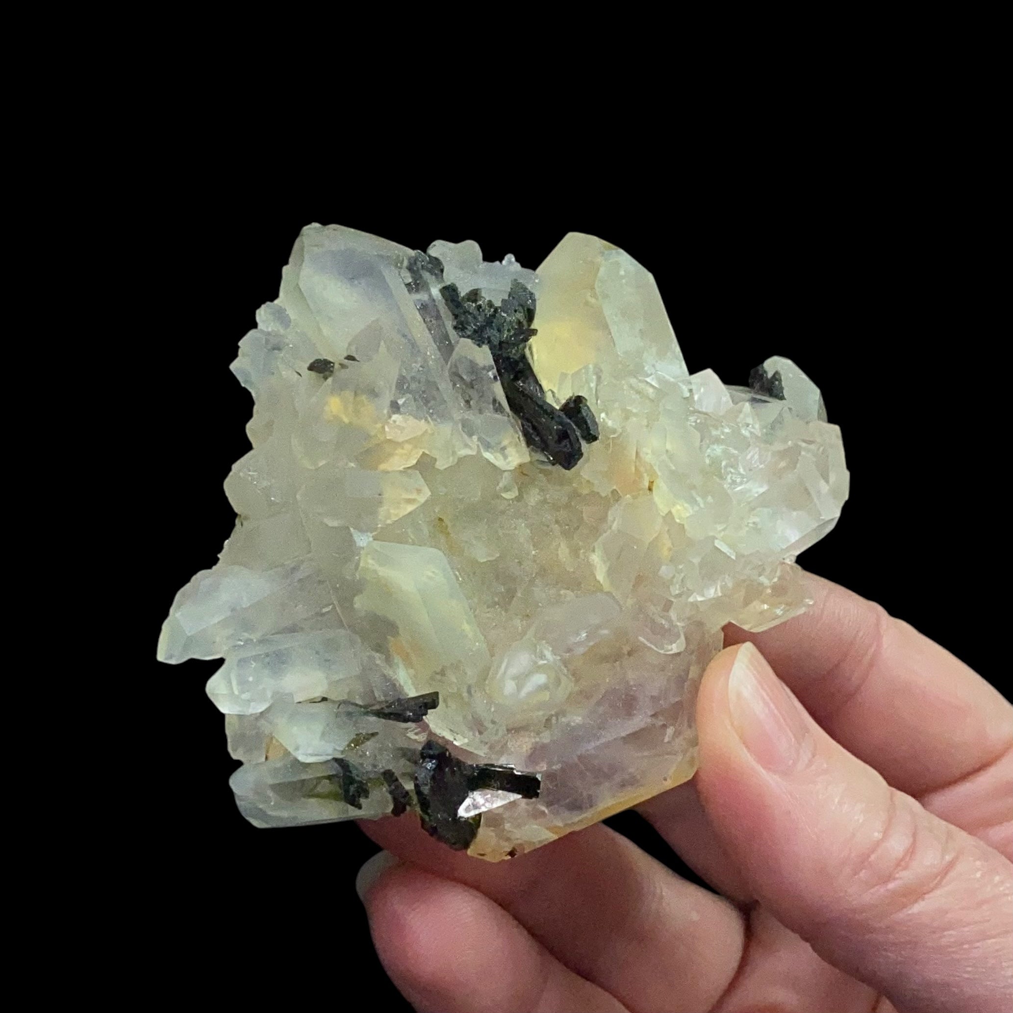 Quartz Crystal Cluster Plate with Epidote