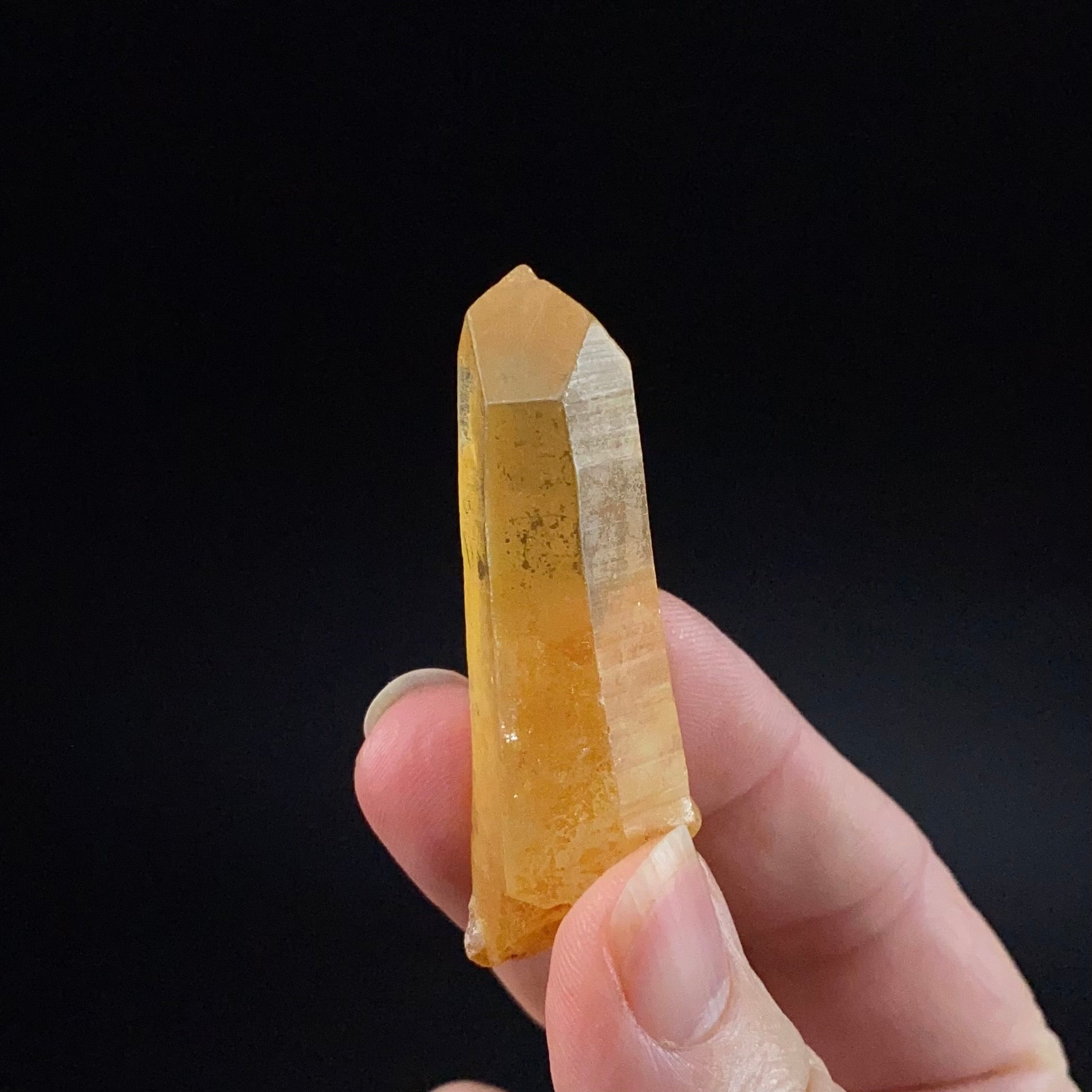 Trigonal Habit Golden Quartz Crystal with Natural Yellow Iron Oxide Surface