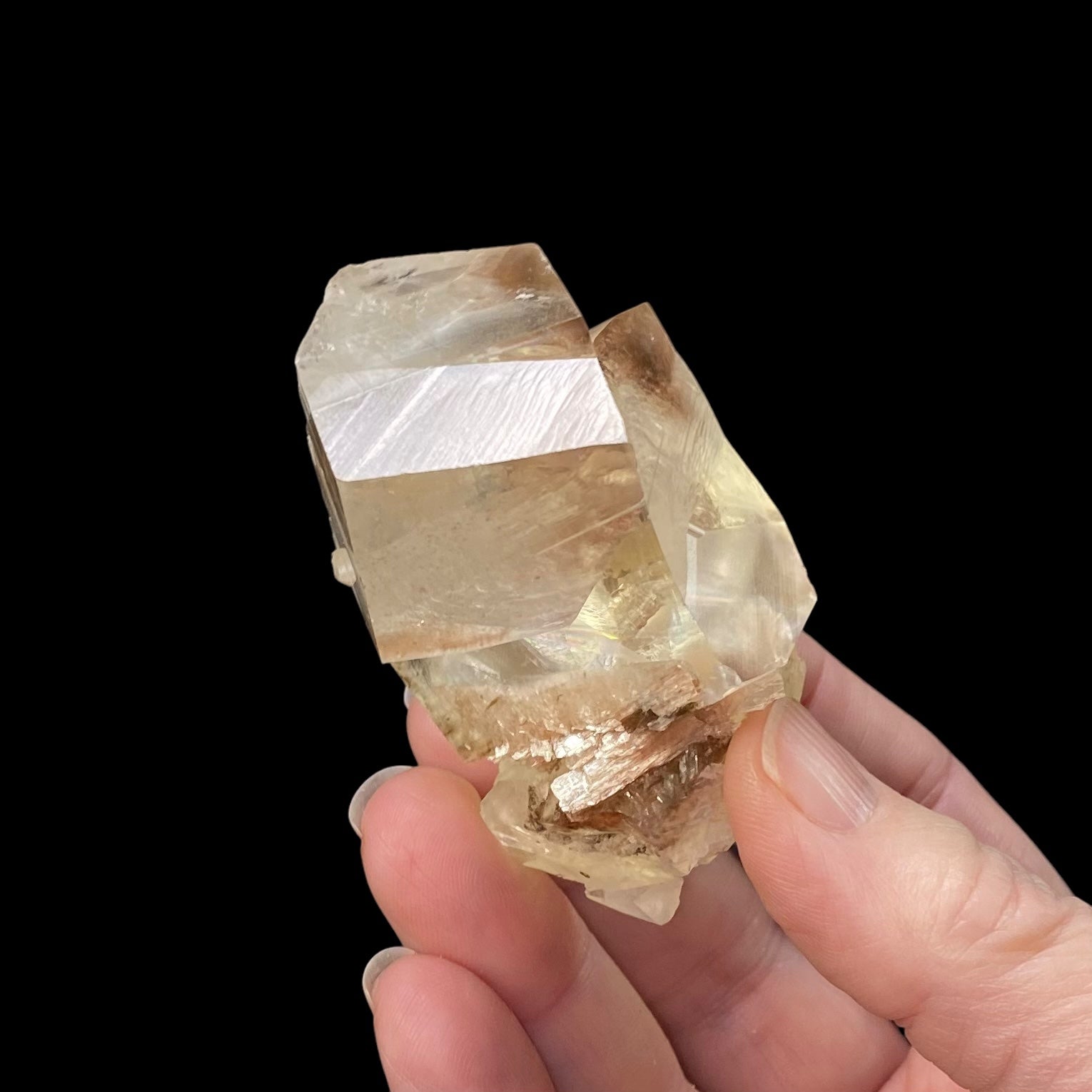 Light Golden Calcite Crystal Cluster with Rainbows