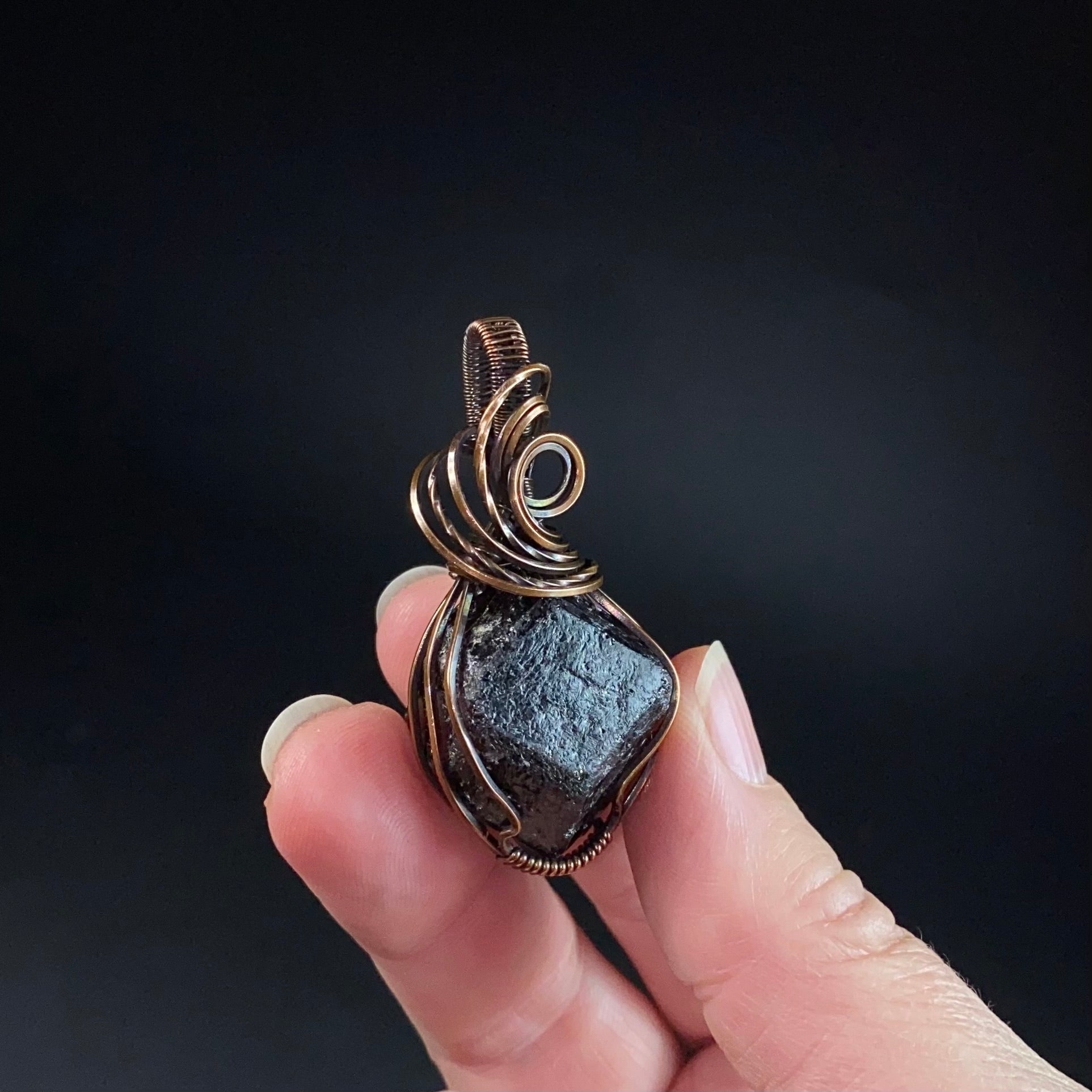 Natural Raw Almandine Garnet and Copper Wire Wrapped Pendant