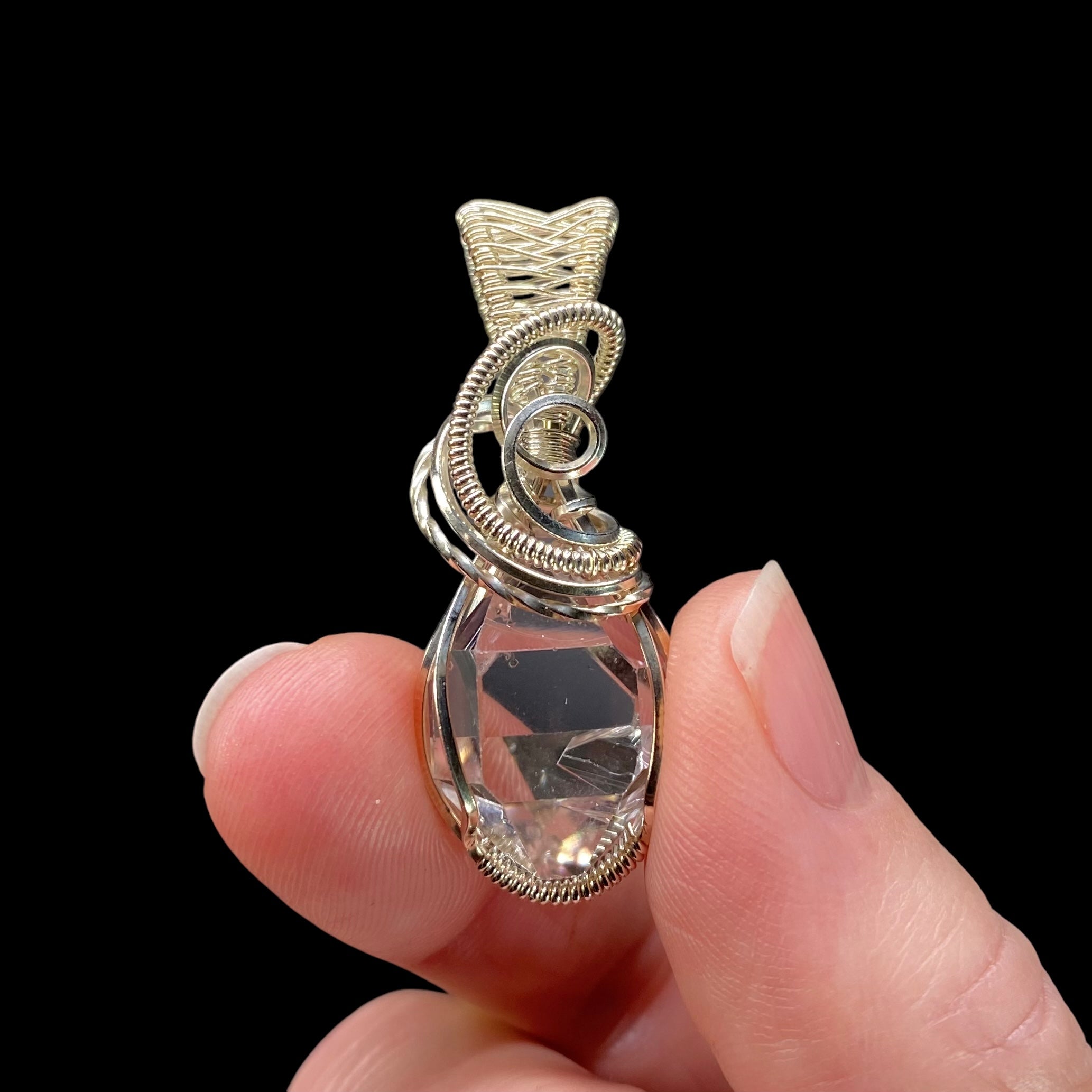 Herkimer Diamond Quartz & Sterling Silver Wire Wrapped Pendant