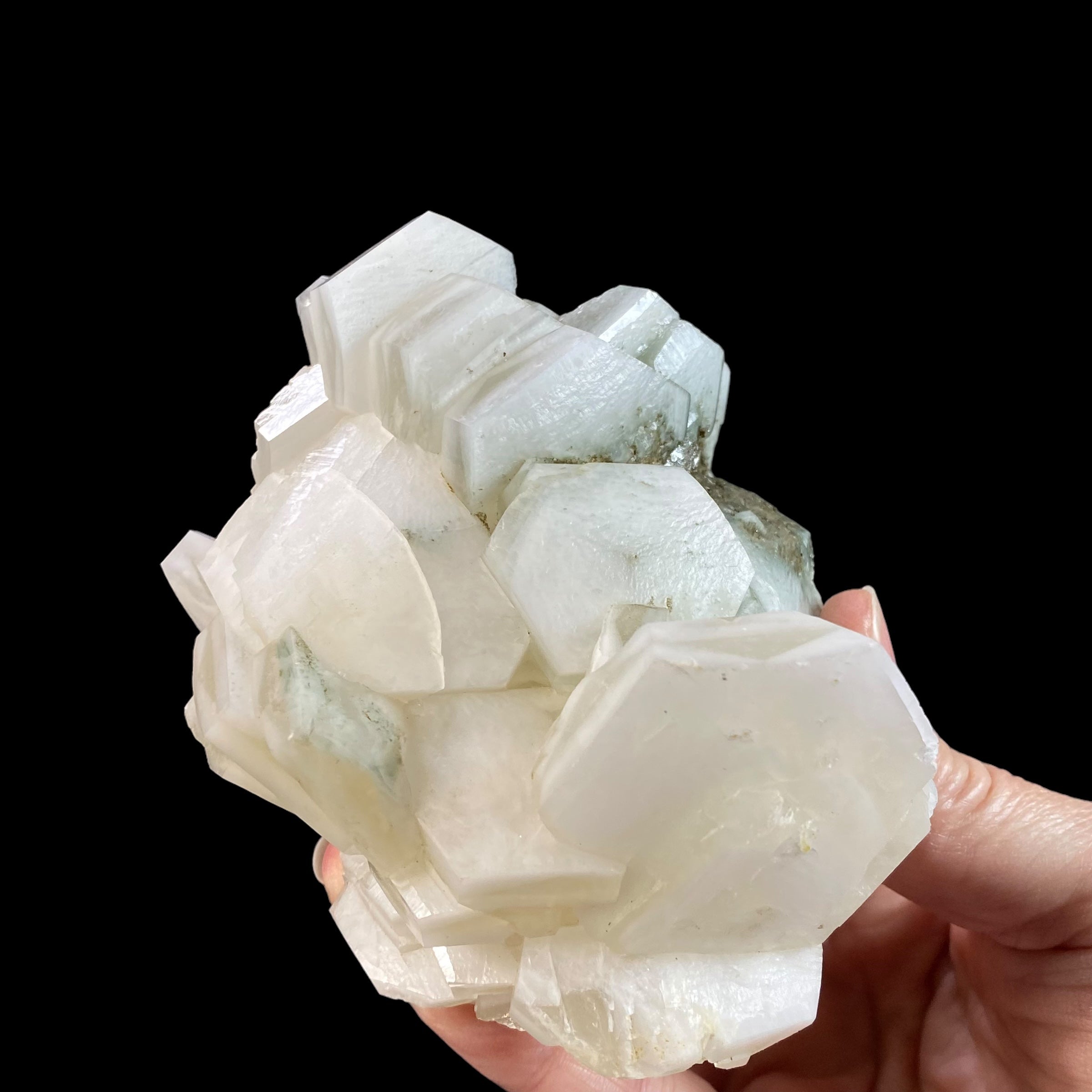 Fluorescent Hexagonal Sandwich Calcite Crystal Cluster