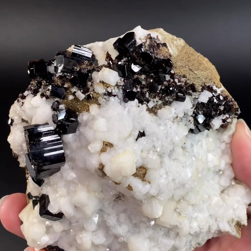 Red Brown Vesuvianite Idocrase Crystals with Albite, Pyrite, on Matrix