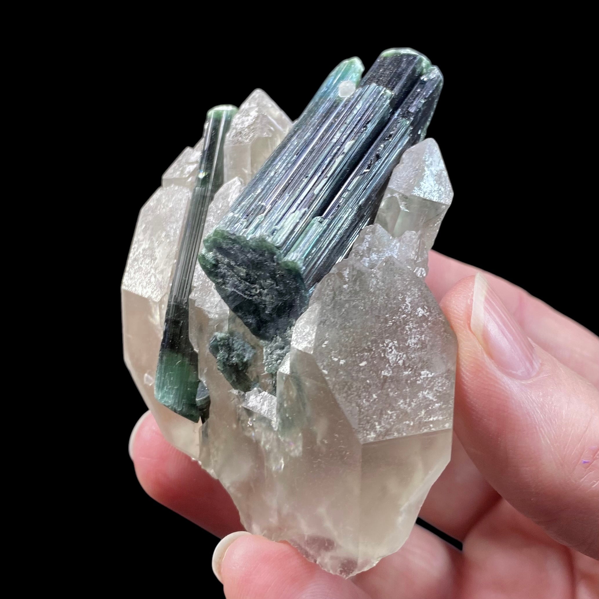 Green Tourmaline Crystal Cluster with Quartz