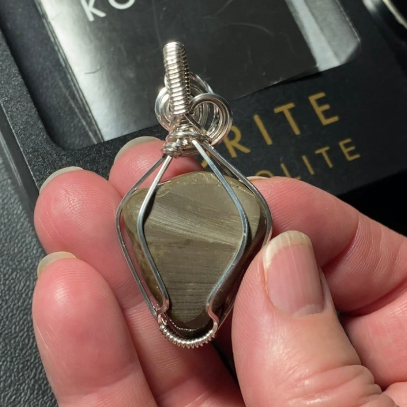 Canadian Ammolite and Sterling Silver Wire Wrapped Pendant