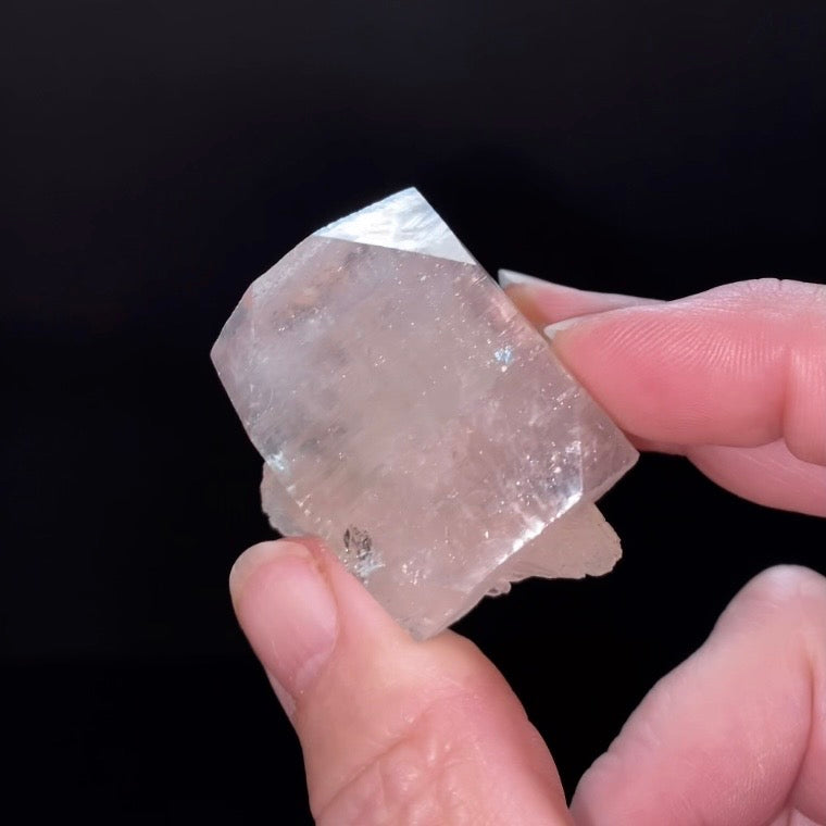 Clear Pseudo Cubic Apophyllite Crystal with Red Hematite Inclusions