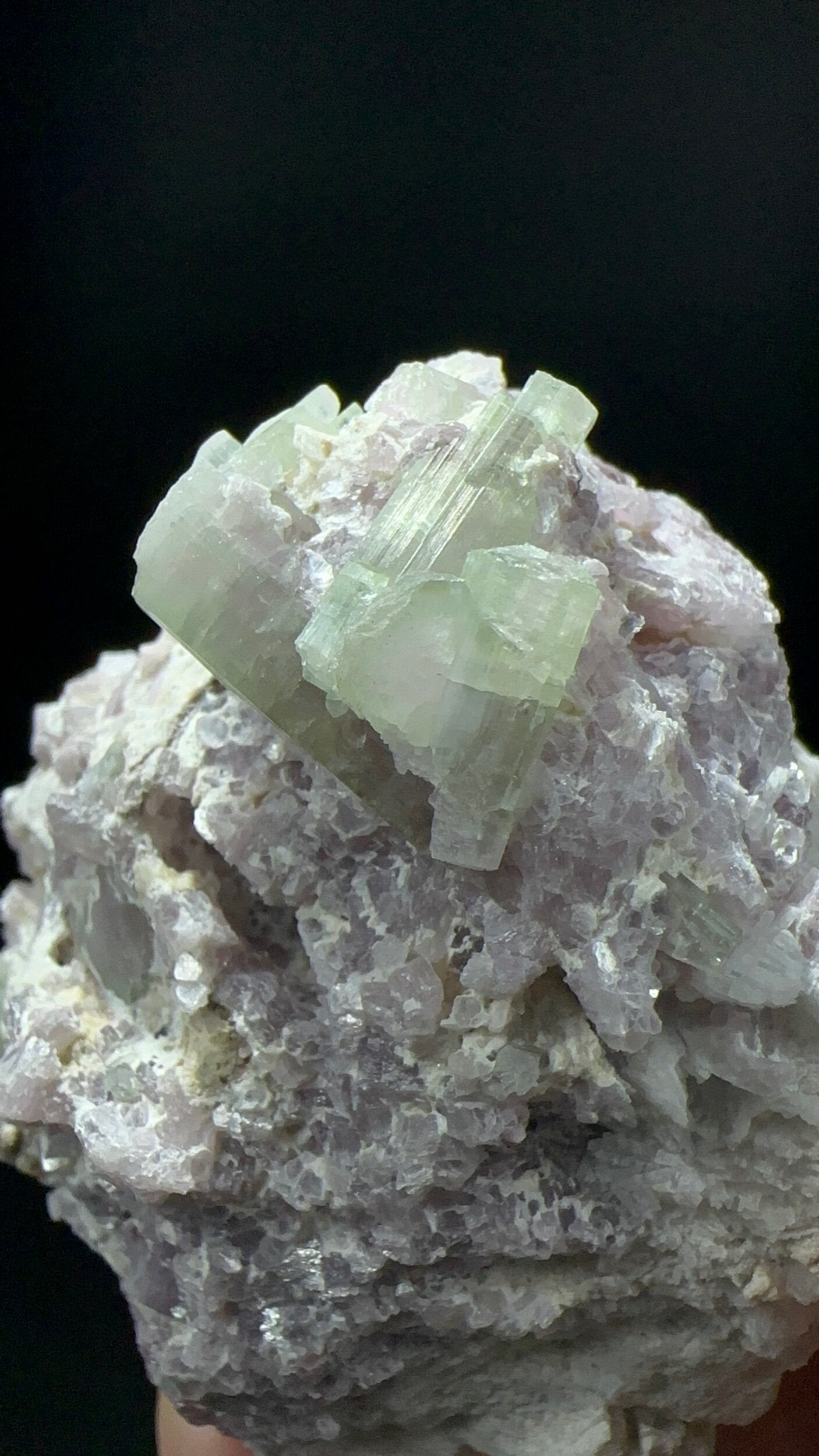 Pale Green & Pink Watermelon Tourmaline Crystals with Lepidolite & Cleavelandite