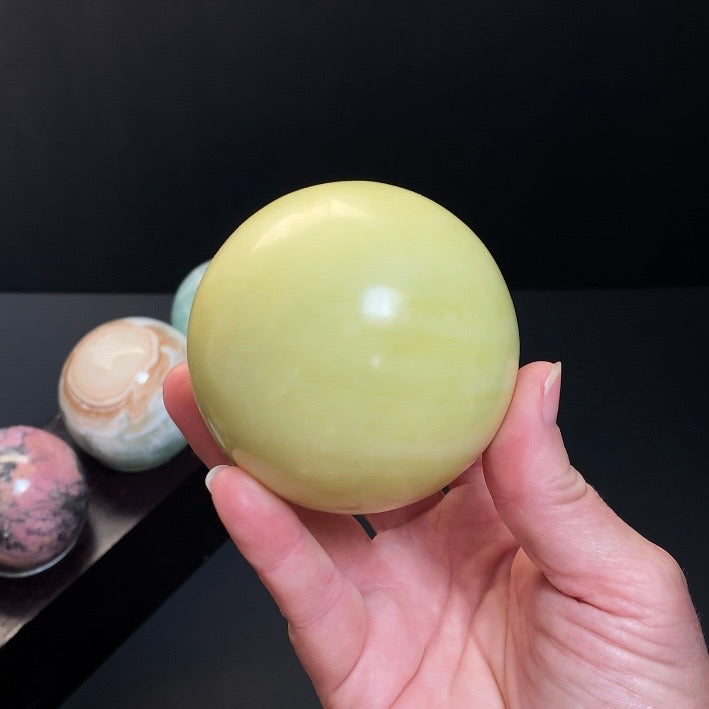 Yellow Serpentine Crystal Sphere 69 mm