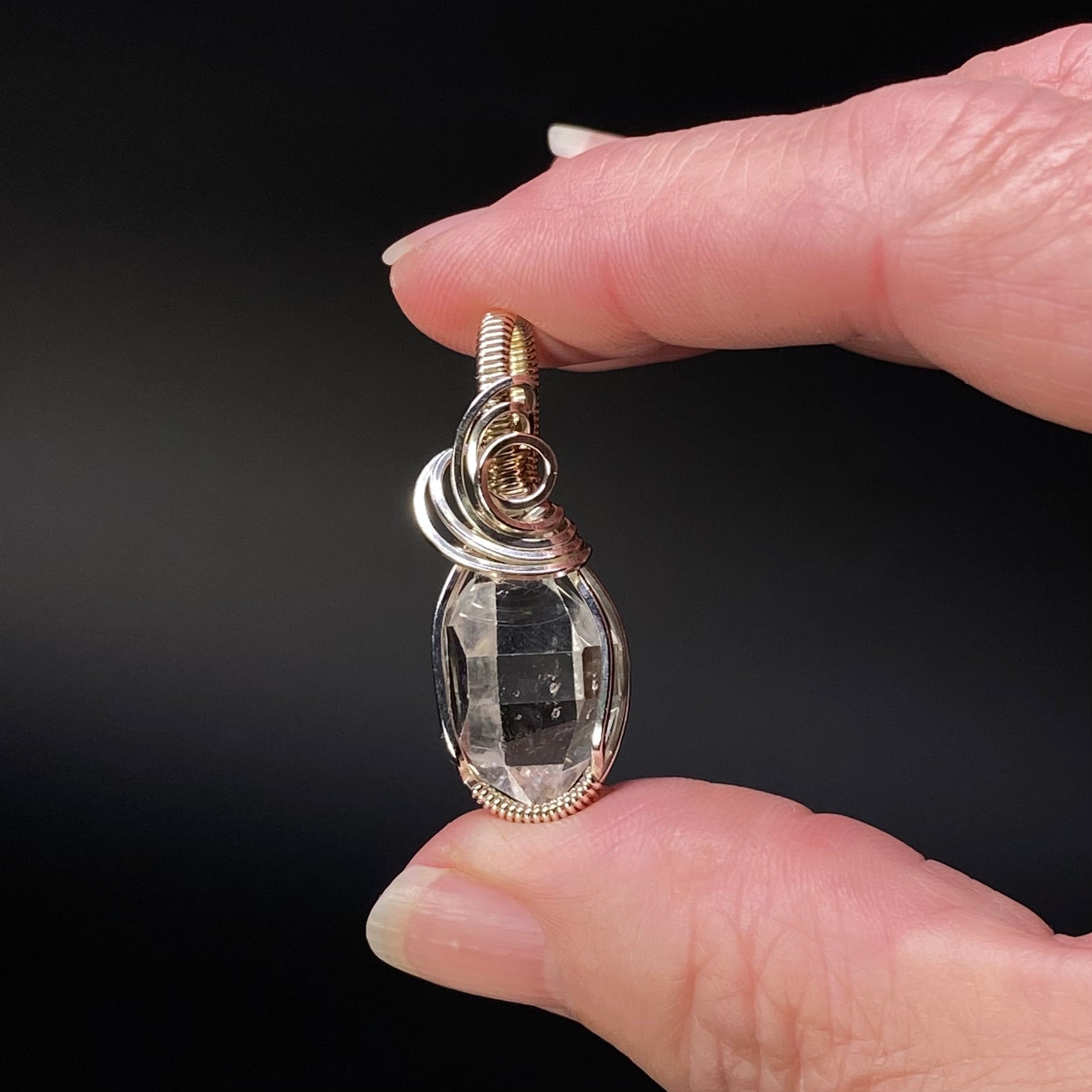 Herkimer Quartz with Phantoms & Sterling Silver Wire Wrapped Pendant
