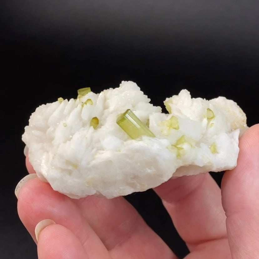 Light Green Bi Color Tourmaline Crystals on Cleavelandite Feldspar Matrix