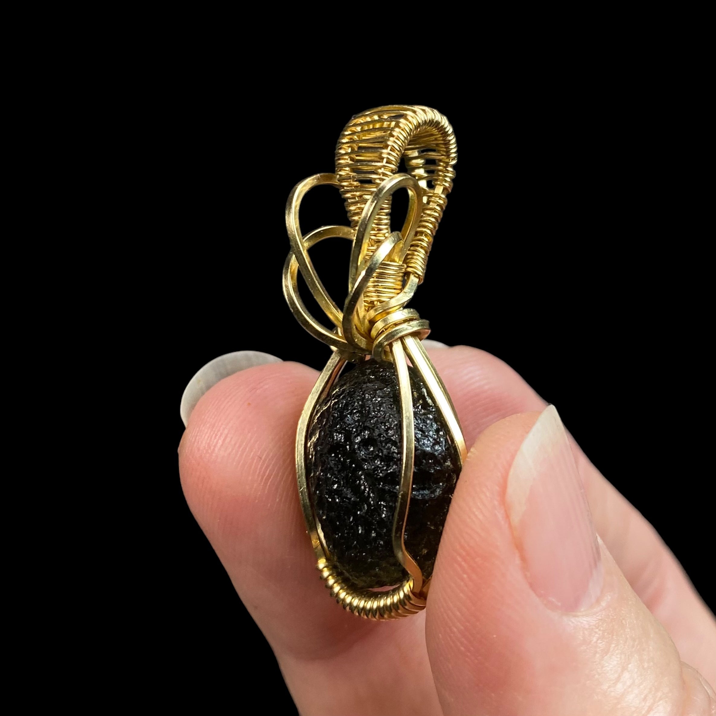 Chlum Moldavite Crystal Wire Wrap Pendant - 14k Gold Filled Wire