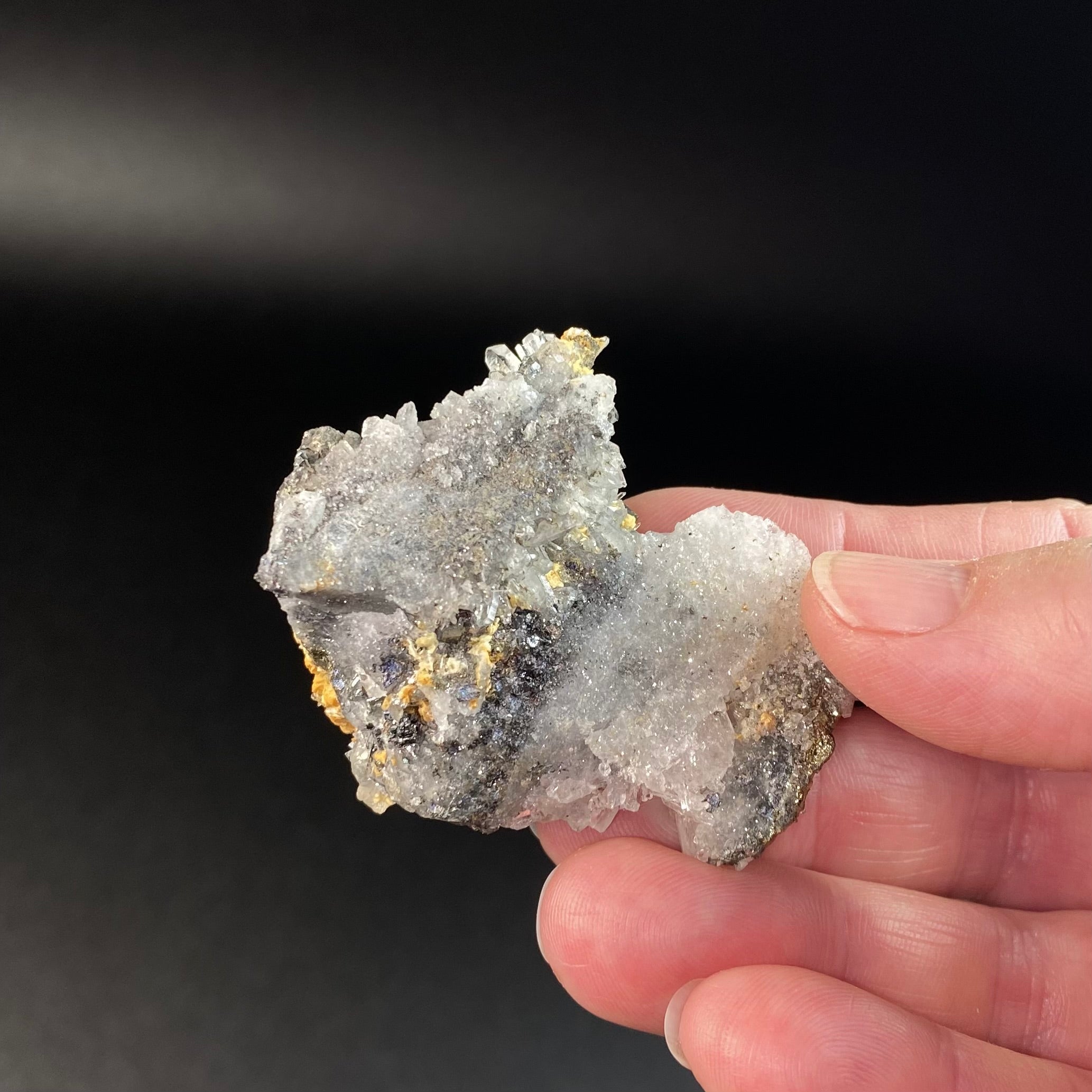 Iridescent Pyrite & Quartz Crystal Cluster from Trepca Mine Complex, Mitrovica, Kosovo
