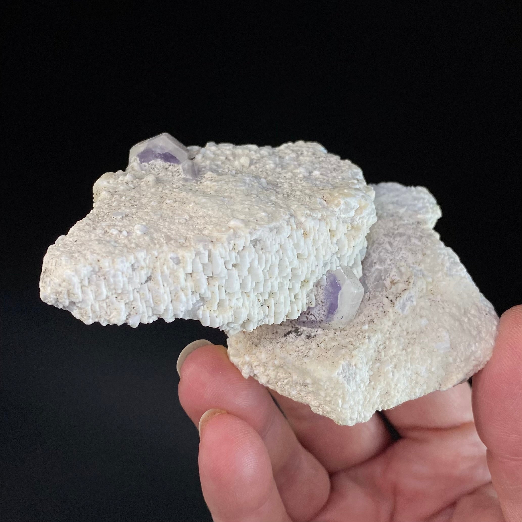 Double Terminated Purple and White Apatite Crystals on Unique Feldspar Matrix from Pech, Afghanistan