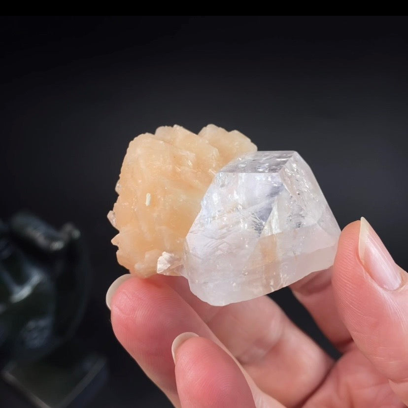 Clear Apophyllite Crystal with Peach Stilbite – Collector Mineral Specimen