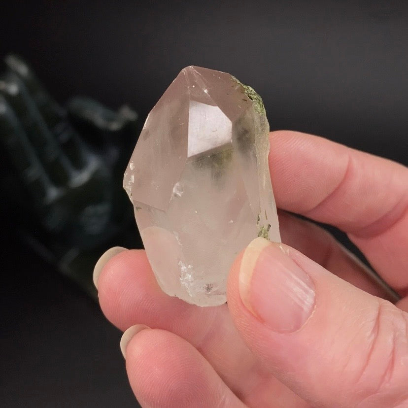 Quartz Crystal with Pink Hematite, White Whisps and Epidote - Natural Raw Crystals