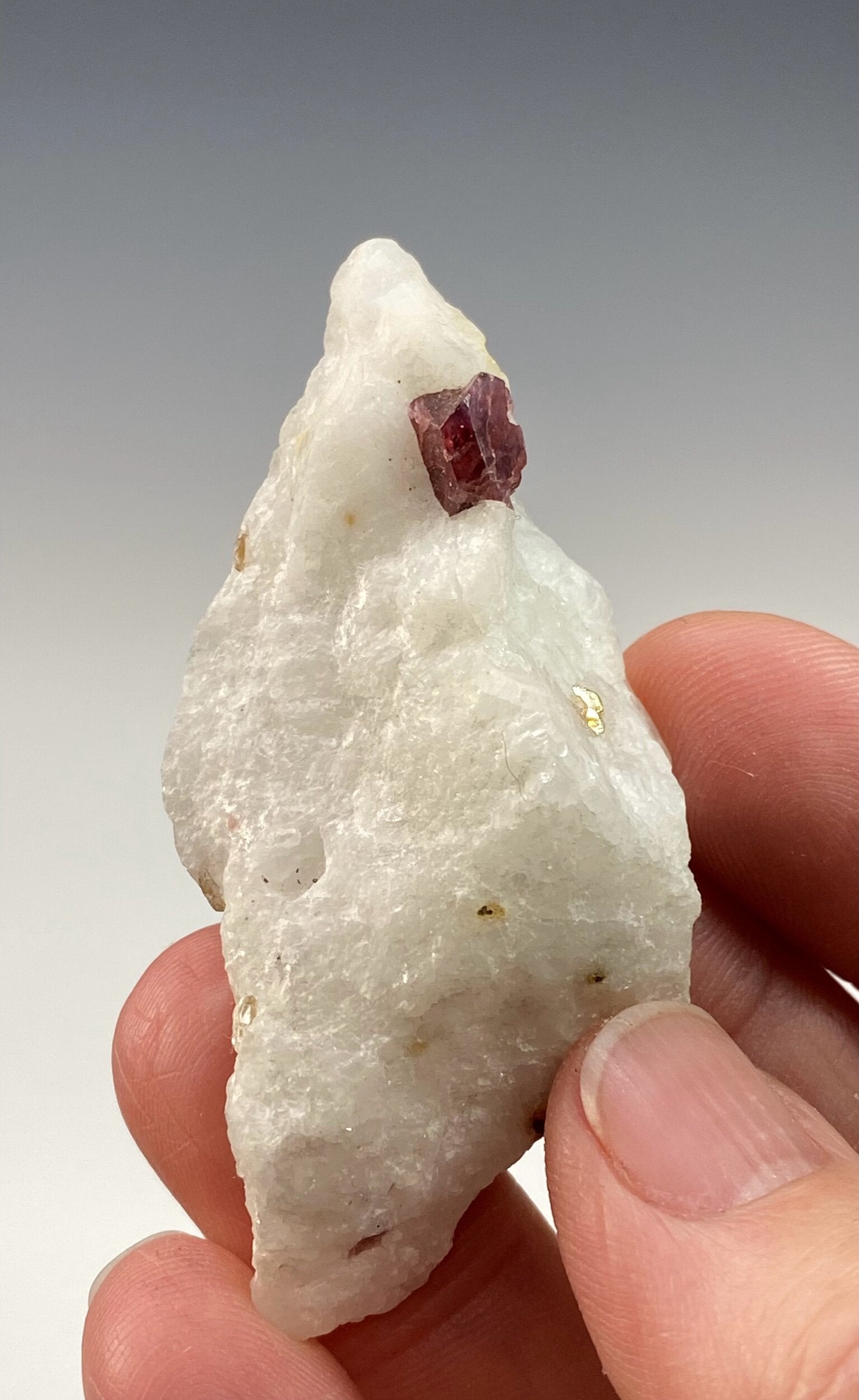 Red Twinned Spinel Crystal on Marble Matrix