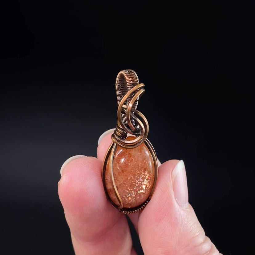 Sunstone and Copper Wire Wrapped Pendant