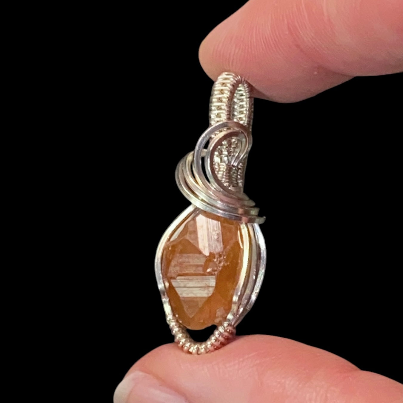 Natural Garnet & Tarnish Resistant Argentium Silver Wire Wrapped Pendant