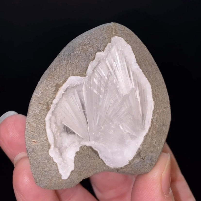 Radiating Scolecite Crystals with Quartz in Trimmed Basalt Pocket