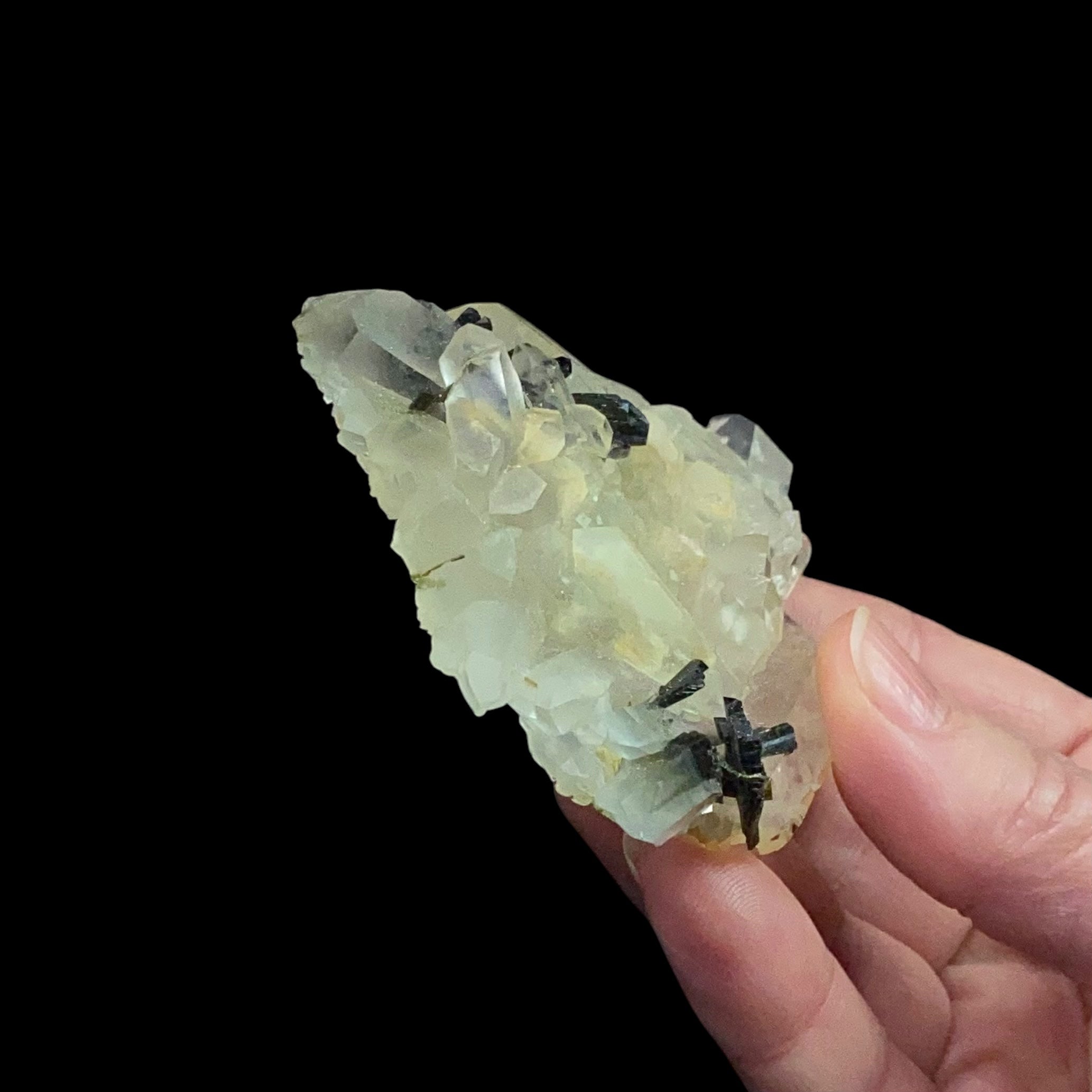 Quartz Crystal Cluster Plate with Epidote