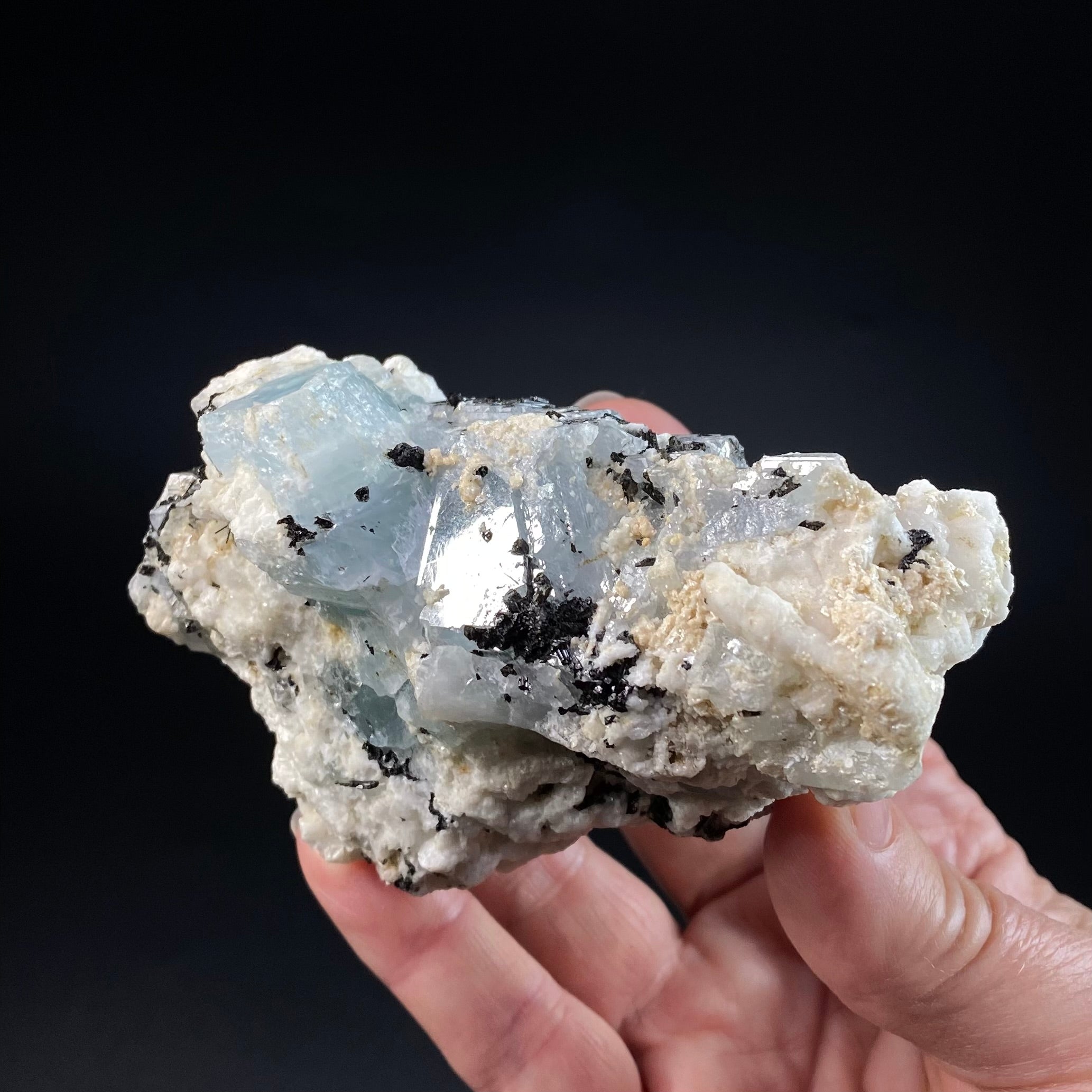 Aquamarine Crystals with Orthoclase and Black Tourmaline, Shigar Valley, Pakistan