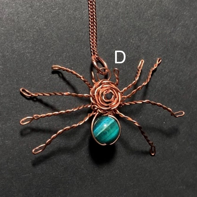 Copper Wire Spider Pendant with Stone Bead