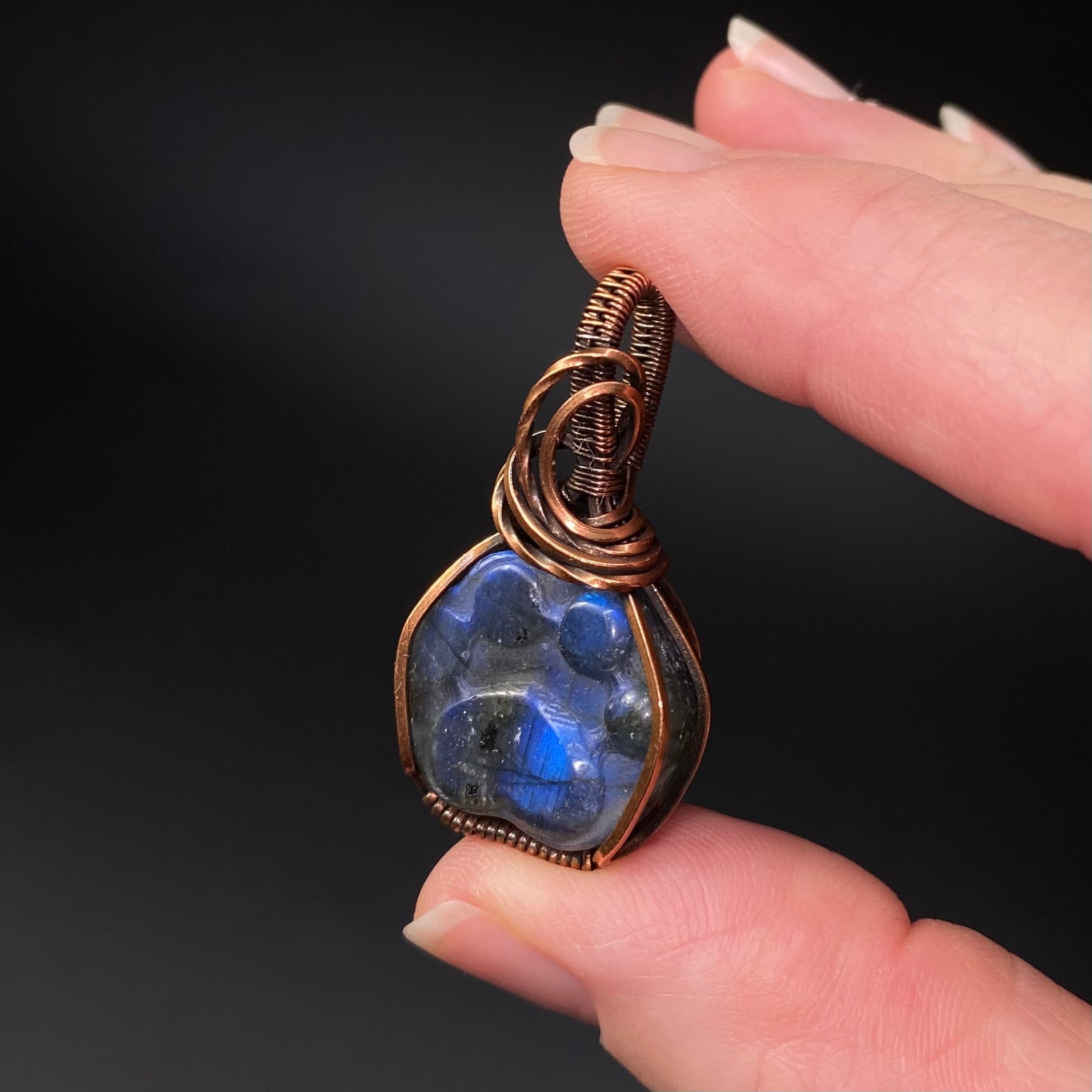 Labradorite Paw Cabochon and Copper Wire Wrapped Pendant
