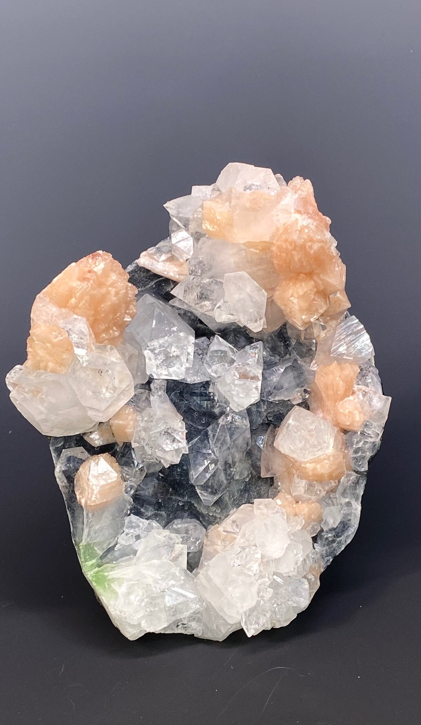 Clear Apophyllite Crystal Cluster with Stilbite in Trimmed Basalt Pocket from Maharashtra, India