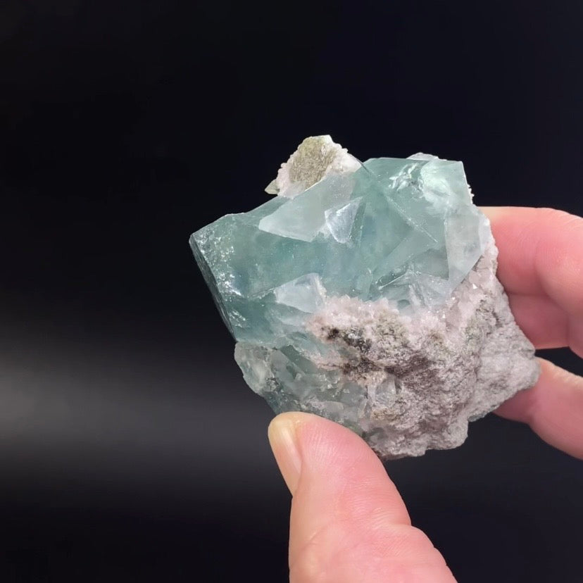 Teal Green Fluorite Cluster with Calcite
