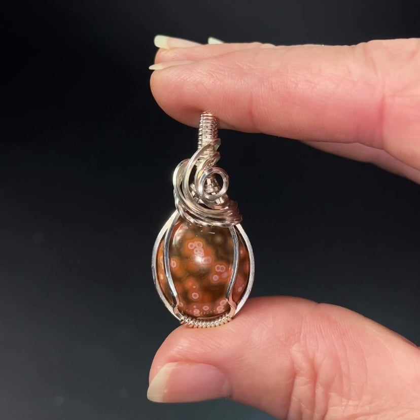 Ocean Jasper and Sterling Silver Wire Wrapped Pendant