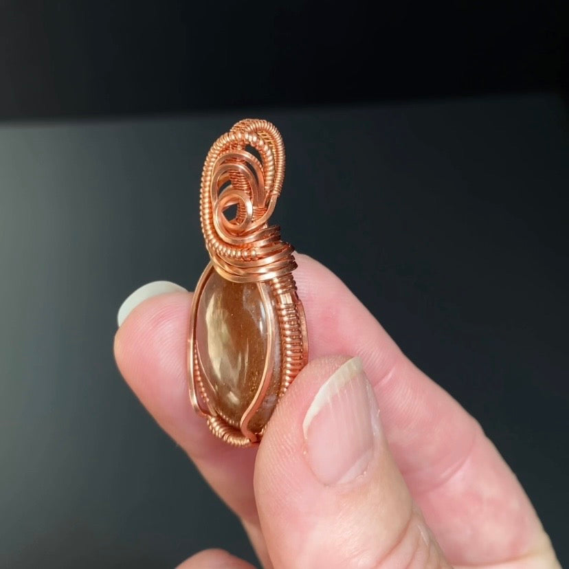 Sunstone and Raw Copper Handmade Wire Wrapped Pendant
