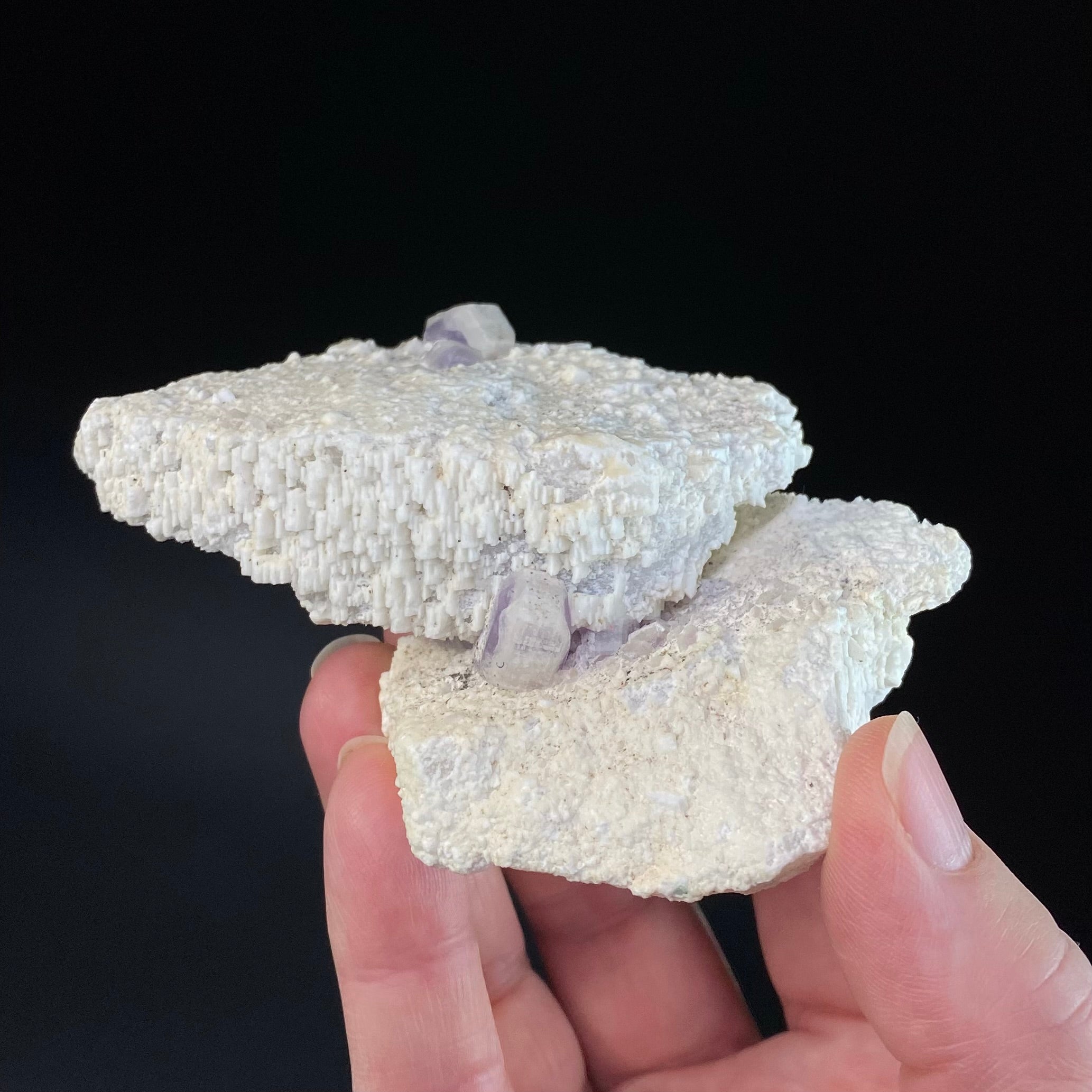Double Terminated Purple and White Apatite Crystals on Unique Feldspar Matrix from Pech, Afghanistan