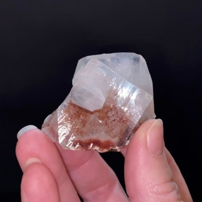 Clear Pseudo Cubic Apophyllite Crystal Cluster with Red Hematite Inclusions
