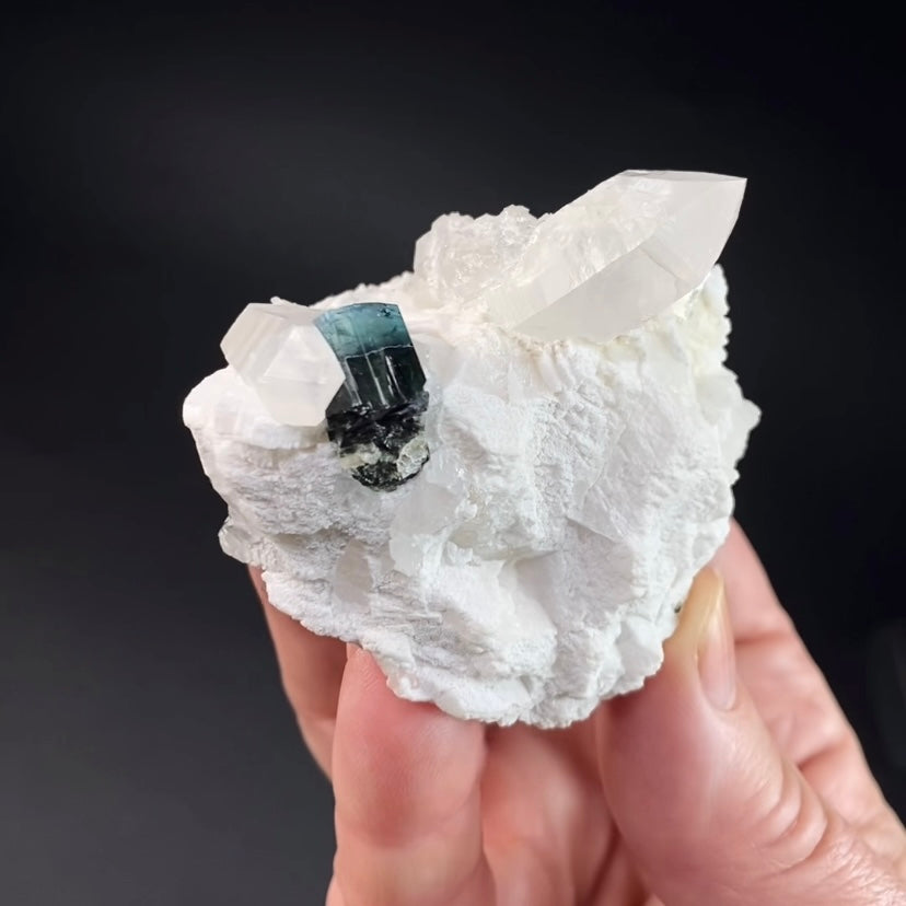 Bicolor Blue & Green Tourmaline with Quartz Crystals on a Feldspar Matrix