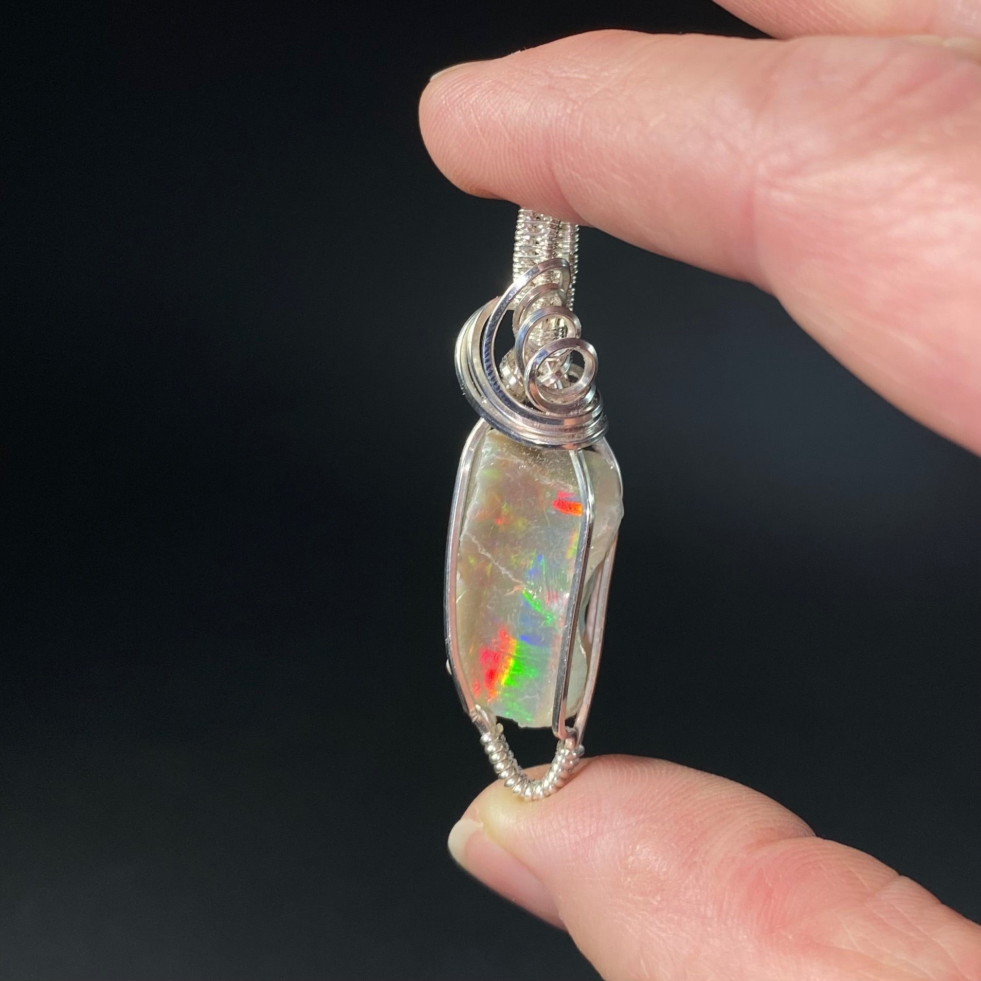 Ethiopian Welo Opal & Sterling Silver Wire Wrapped Pendant