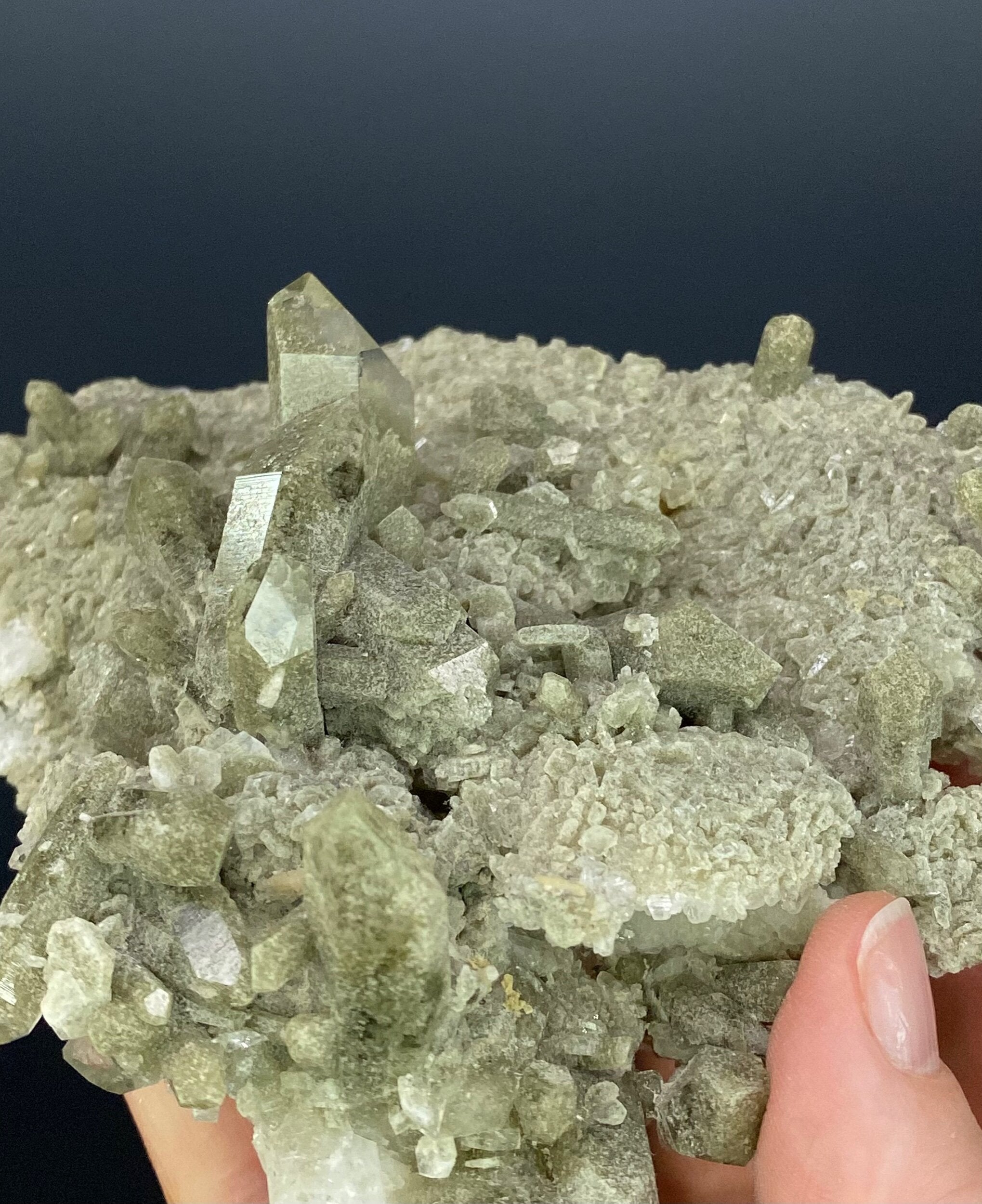 Chlorite Included Quartz Crystal Cluster with Pericline