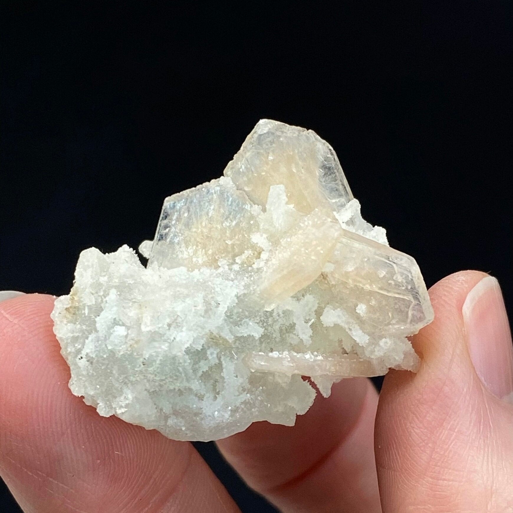 Gemmy Stilbite Crystals with Chalcedony Stalactites from Jalgaon, Maharashtra, India