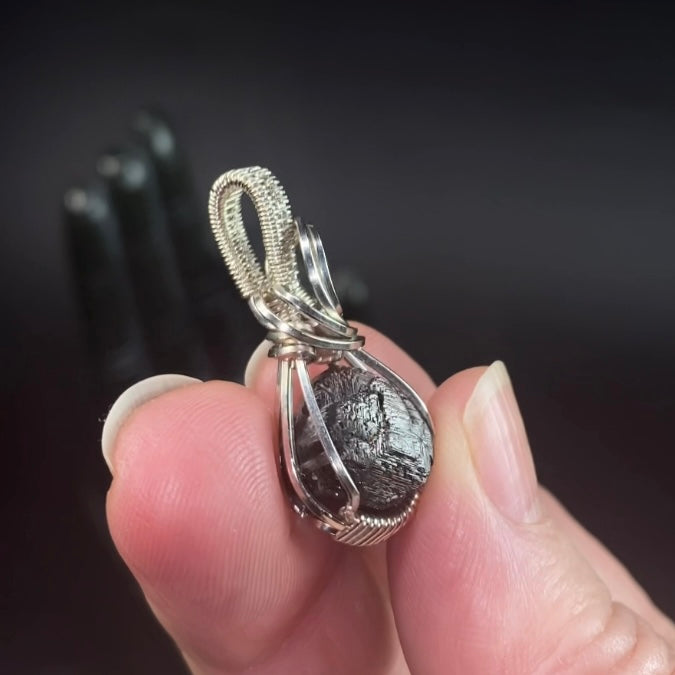 Natural Etched Garnet and Sterling Silver Wire Wrapped Pendant
