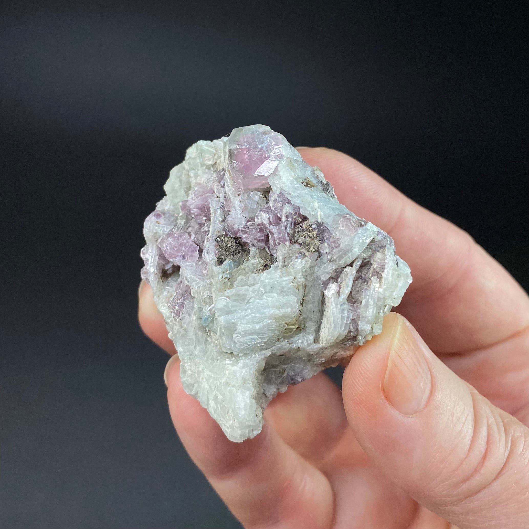 Pale Green & Pink Watermelon Tourmaline Crystal with Lepidolite & Cleavelandite
