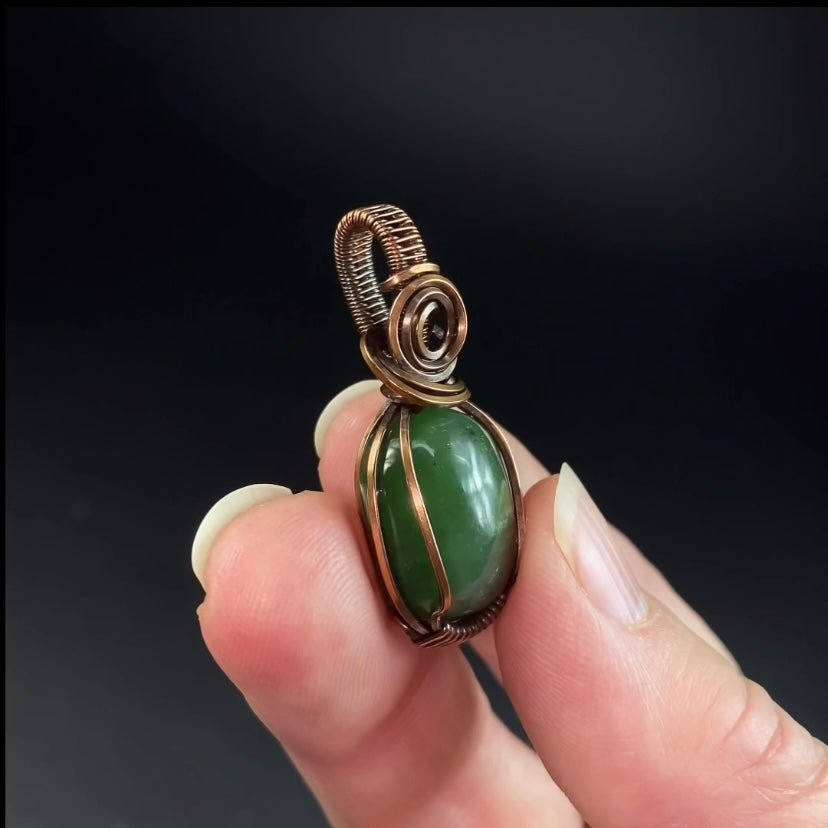 Nephrite Jade & Copper Wire Wrapped Pendant