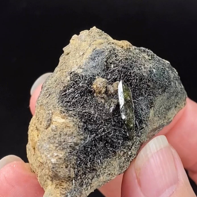 Green Titanite Sphene Crystal with Rutile on Matrix