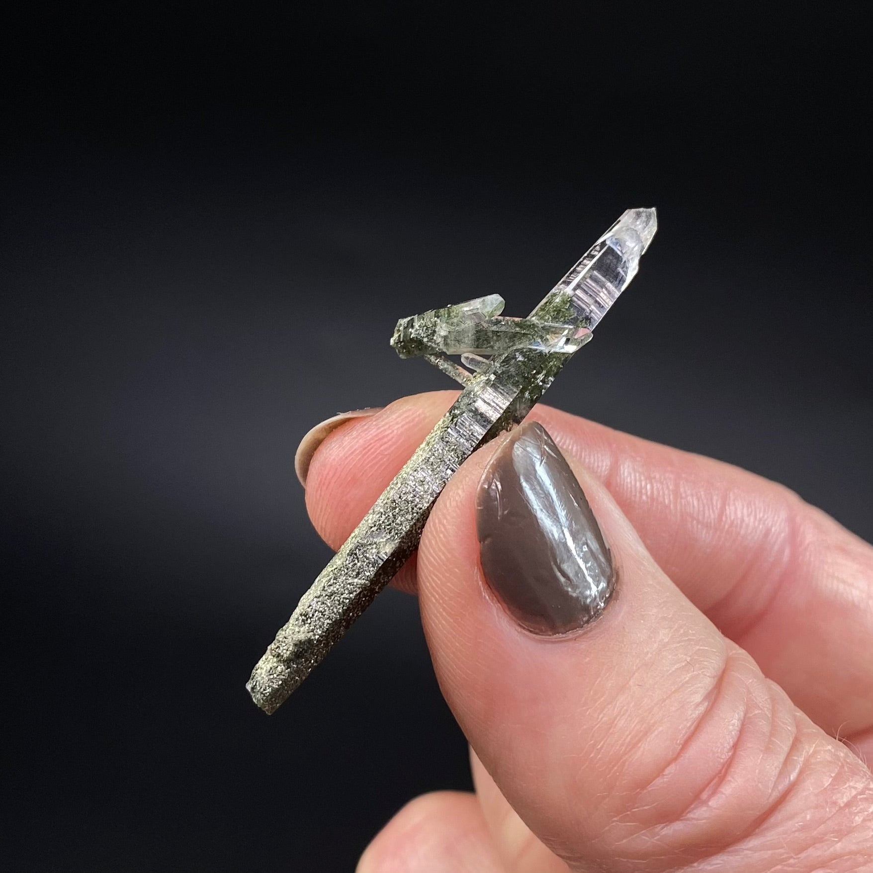 Himalayan Laser Chlorite Included Quartz Cluster from Ganesh Himal, Nepal