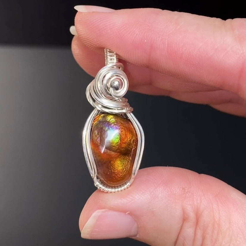 Mexican Fire Agate & Sterling Silver Wire Wrapped Pendant