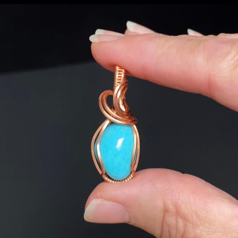 Turquoise & Copper Wire Wrapped Pendant