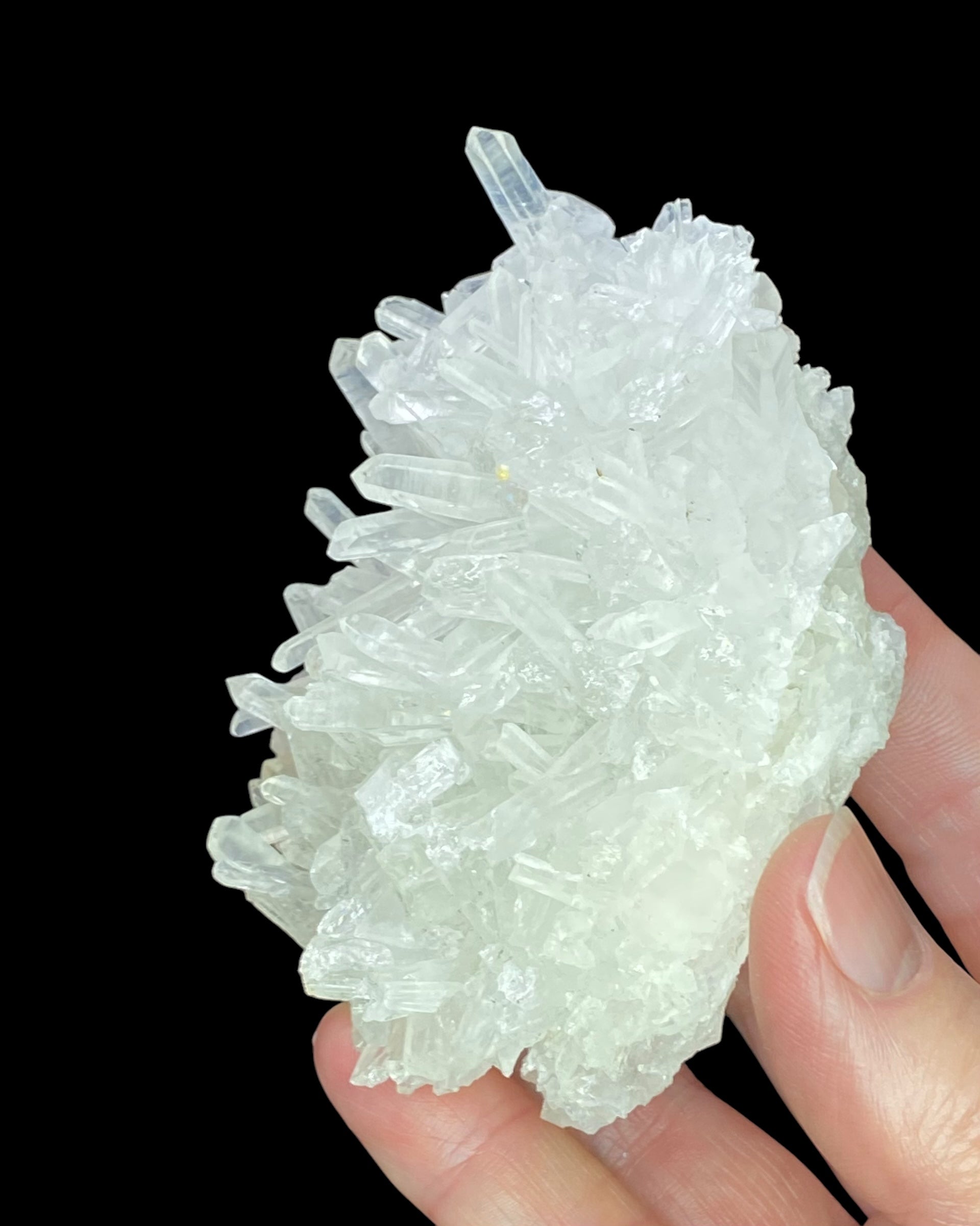 Clear Quartz Needle Cluster with Fluorescent Calcite from Trepca Mine Complex, Kosovo