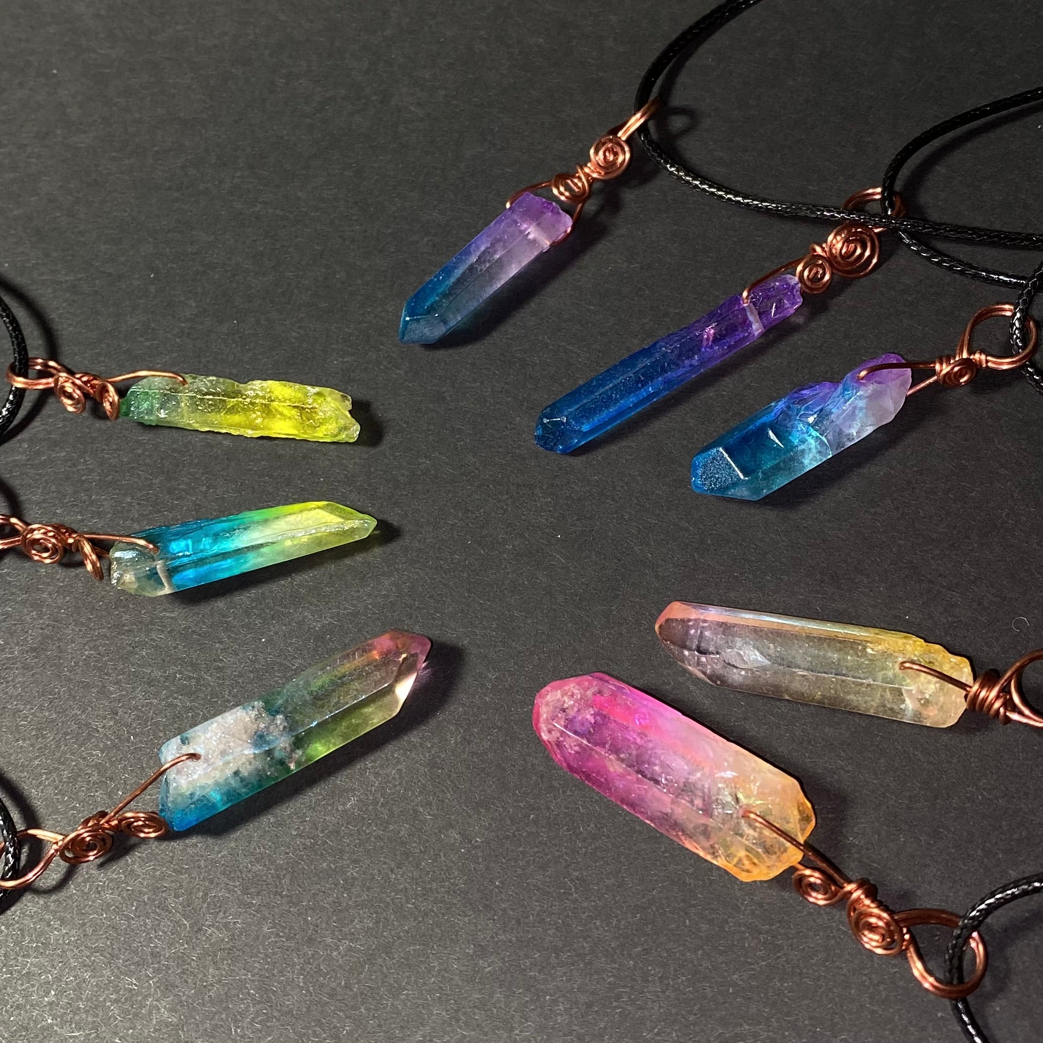 Raw Aura Quartz Crystal & Copper Simple Wire Wrapped Pendant