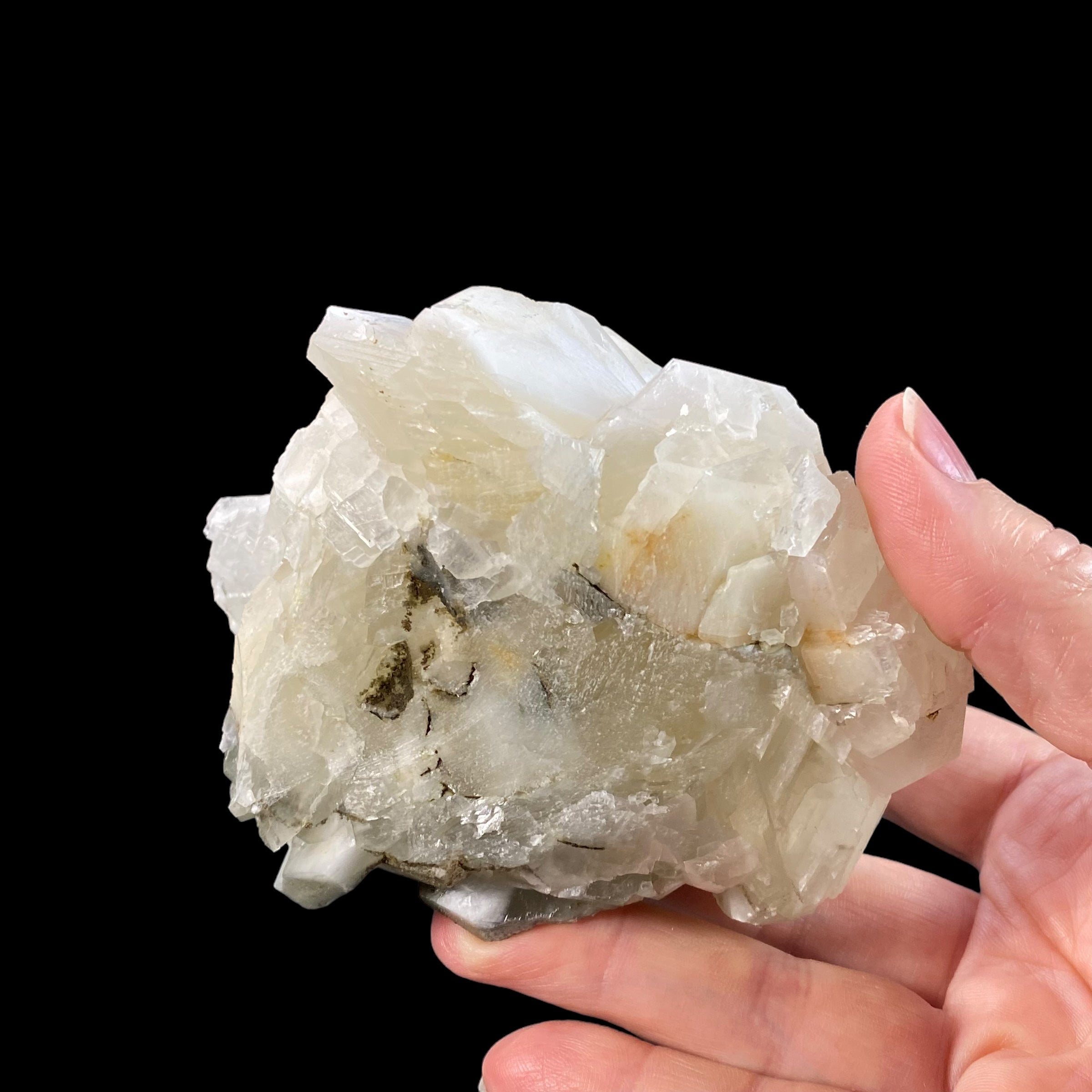 Fluorescent Hexagonal Sandwich Calcite Crystal Cluster