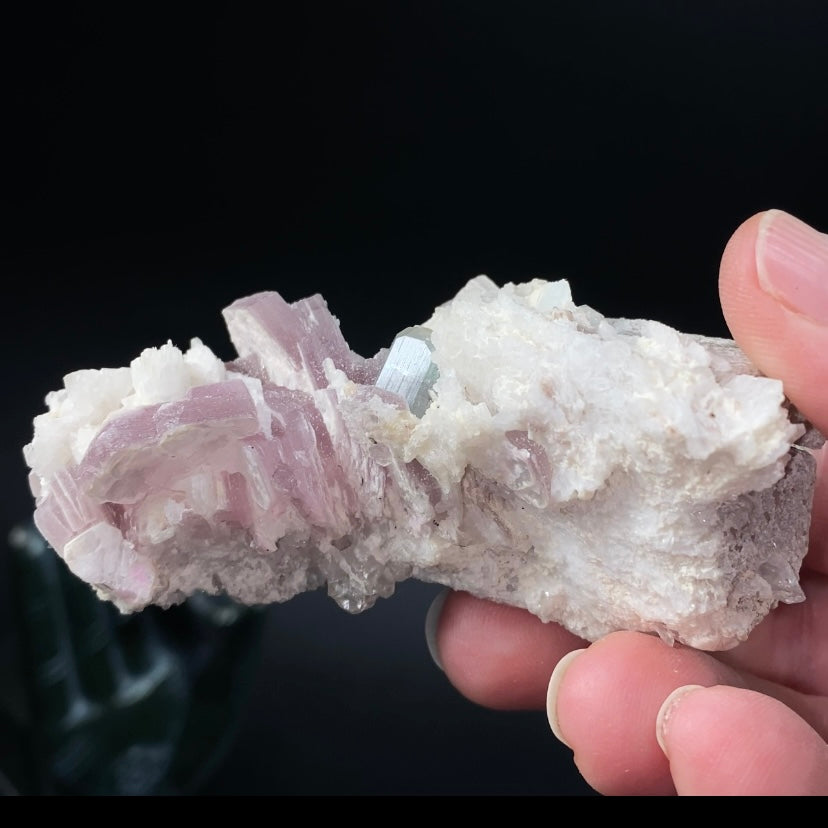 Blue Green Fluorescent Apatite Crystal with Lepidolite Mica and Clevelandite