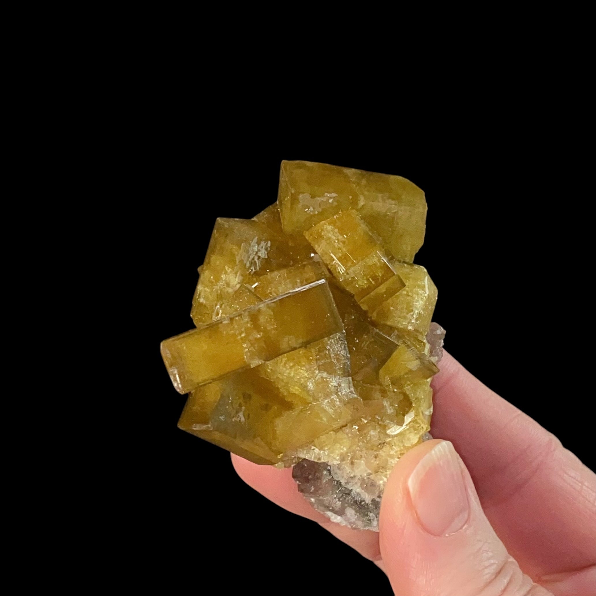 Golden Yellow Barite Rhombohedrons on Fluorite Matrix,