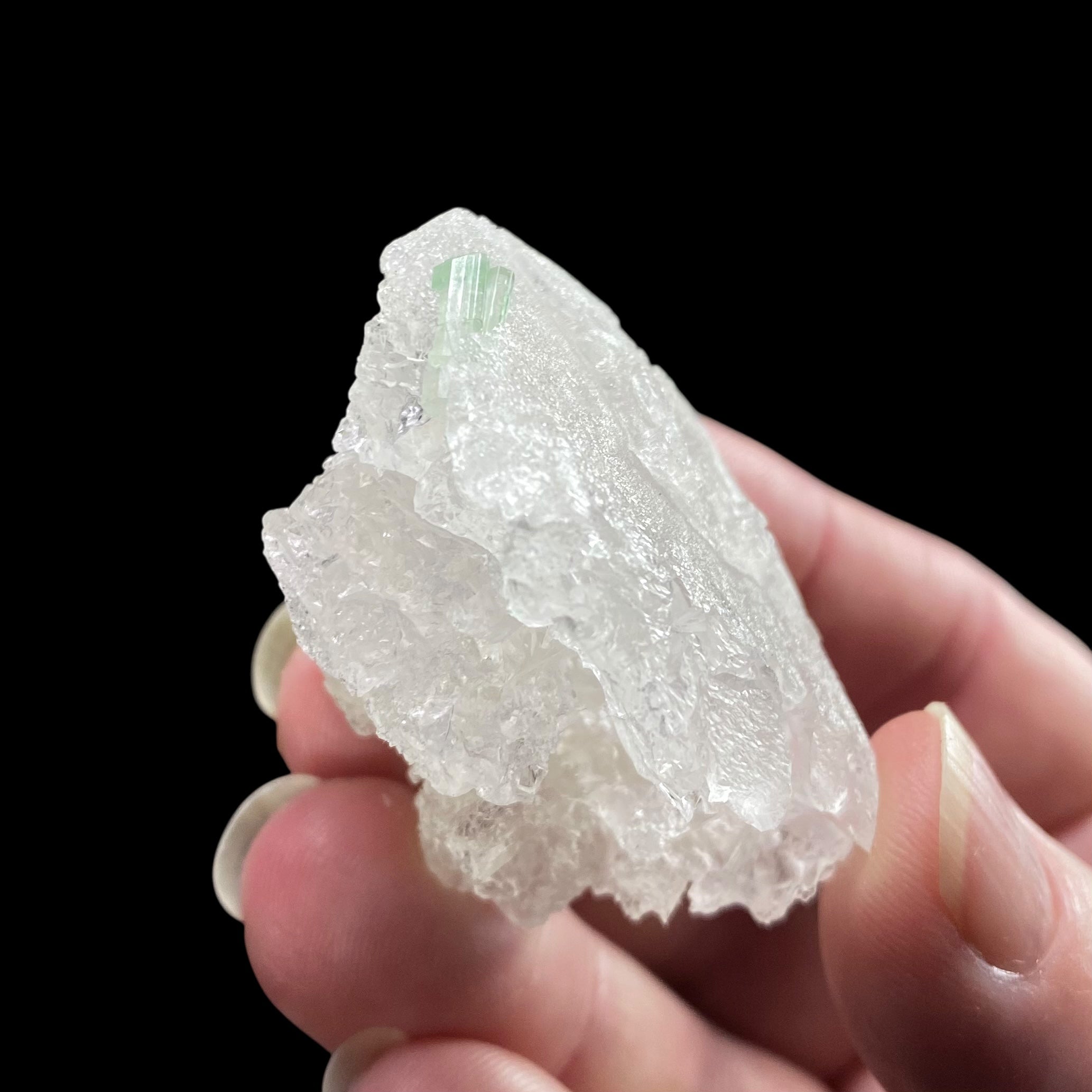 Clear Etched Pollucite with Green Tourmaline from Laghman, Afghanistan